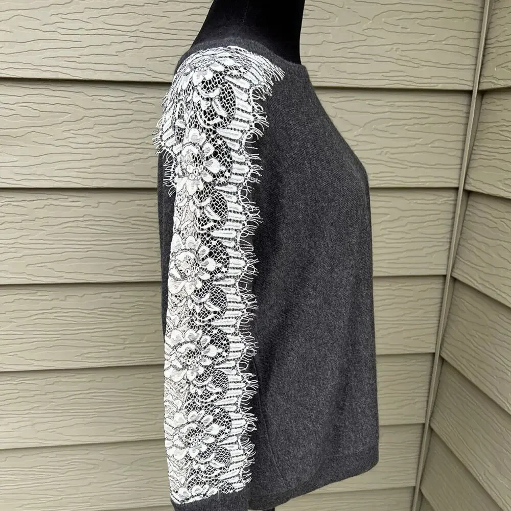 J. Crew grey sweater with lace long sleeves, women's size S